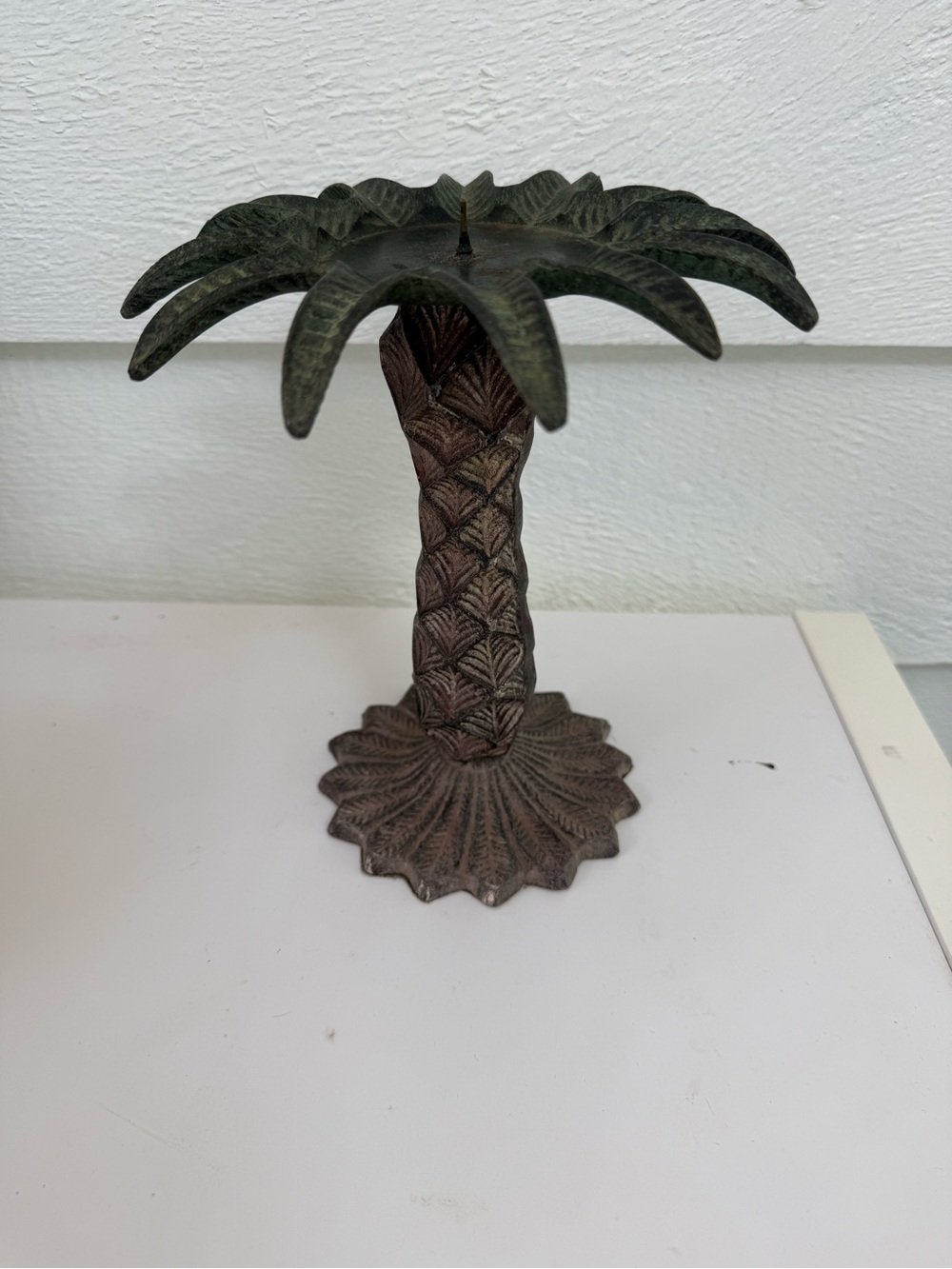 Palm Tree Candle Holder - Green and Bronze Metal Accent